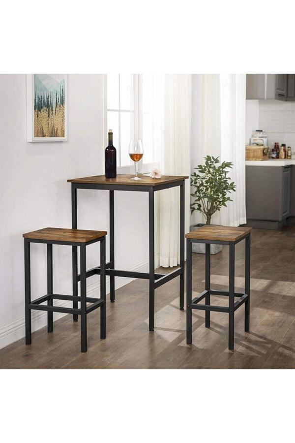 Hitit Dekorasyon Baro Siyah Metal Ahşap Yemek Masası Yüksek 60X60X90 - Image 1