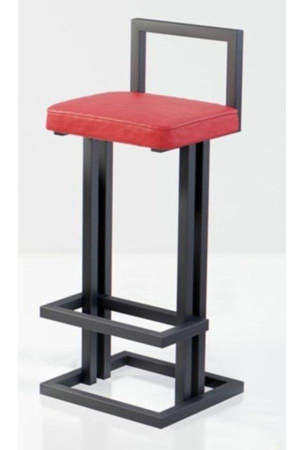 Hitit Dekorasyon Line Siyah Metal Bar Sandalyesi Kırmızı - Image 1
