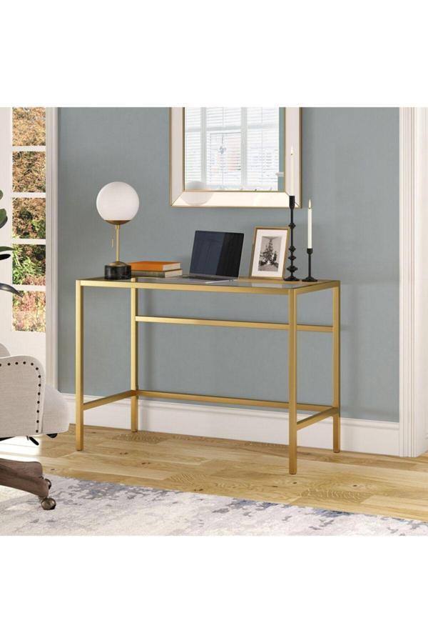 Hitit Dekorasyon Ella Gold Metal Cam Çalışma Masası - Image 1