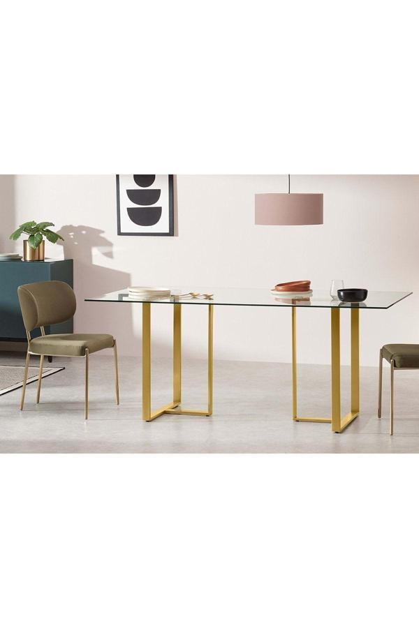 Hitit Dekorasyon Eva Gold Metal Yemek Masası - Image 1