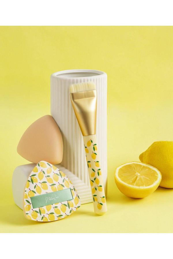 My Balli Store Limon Desenli Makyajı Fırçası Ve Sünger Seti - Image 1
