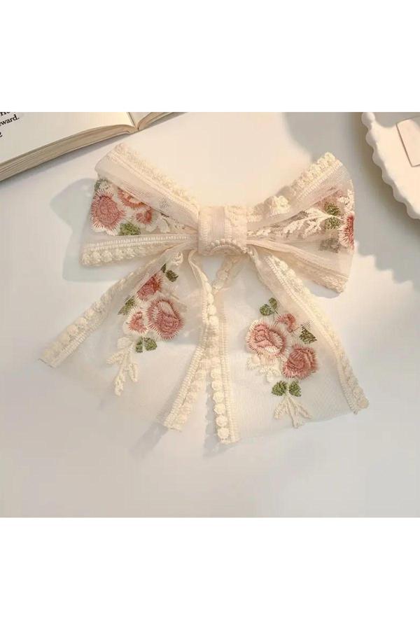 My Balli Store Fransız Nakışlı Çiçekler Fiyonk Toka - Image 1