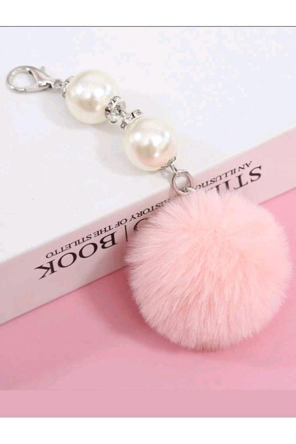 My Balli Store İncili Pembe Ponponlu Anahtarlık &Çanta Aksesuarı - Image 1