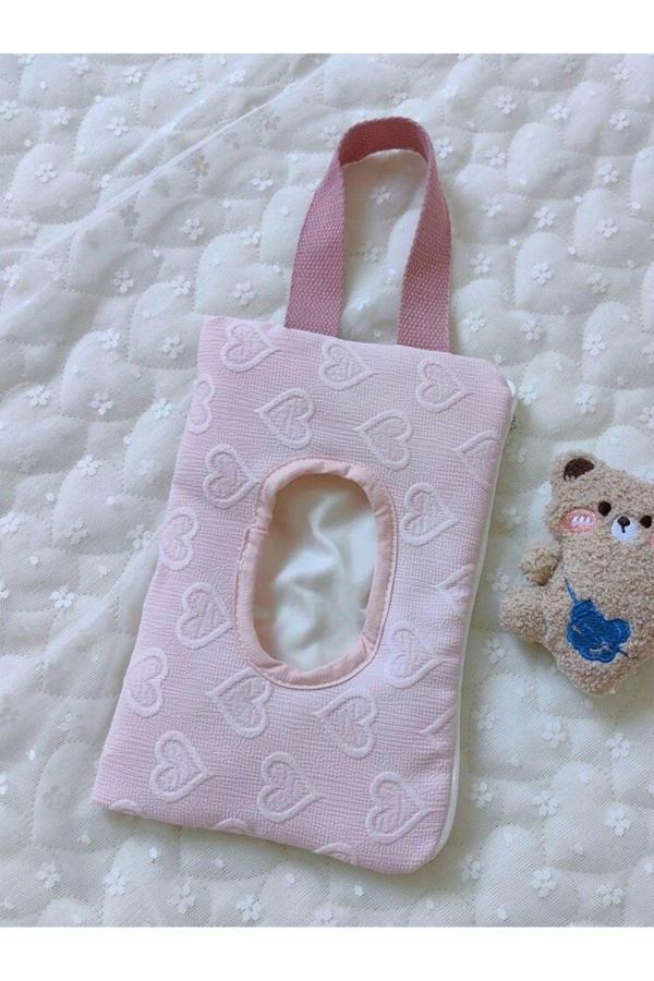My Balli Store Pembe Kalp Desenli Kumaş Islak Mendil Çantası - Image 1