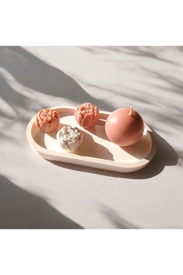 My Balli Store Dekoratif Tabaklı Soya Mum & Koku Taşı Seti (Pudra Pembe) - Image 1