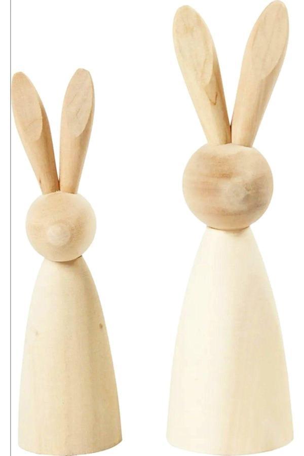 My Balli Store Tavşan Figürlü 2'Li El Yapımı Ahşap Biblo - Image 1