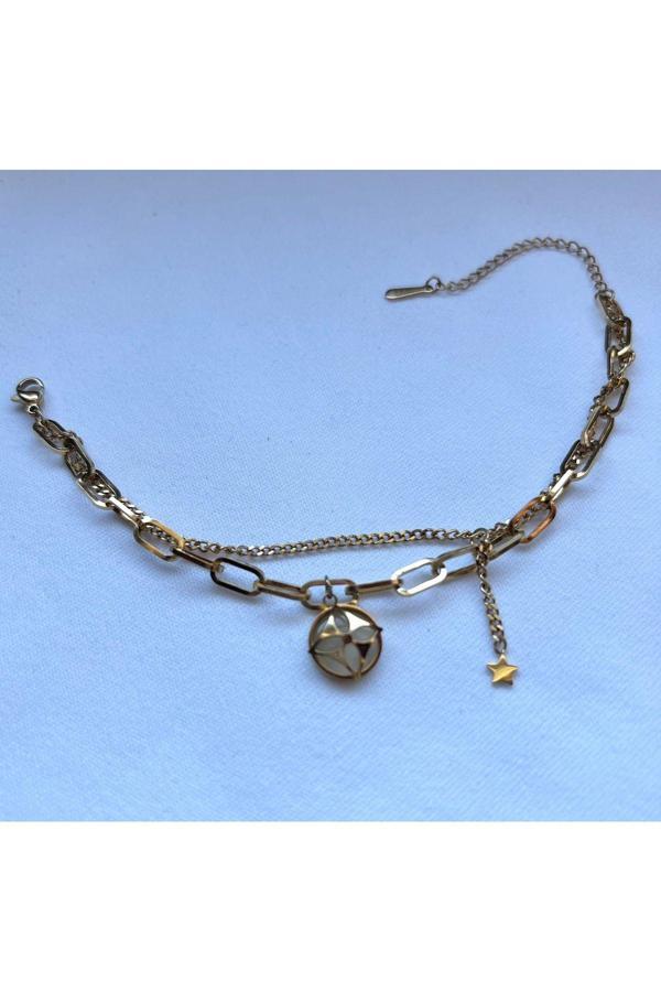 El Yapımı Altın Renkli Çift Zincirli Çelik Bileklik - Image 1