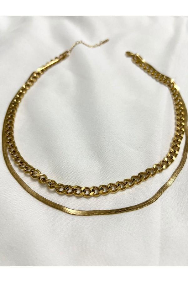 El Yapımı İtalyan Çelik Çift Zincir Kolye - Image 1