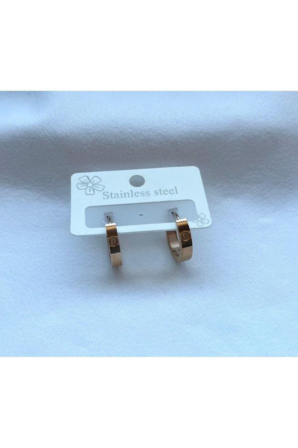 El Yapımı Altın Renkli Kalın Halka Çelik Küpe - Image 1