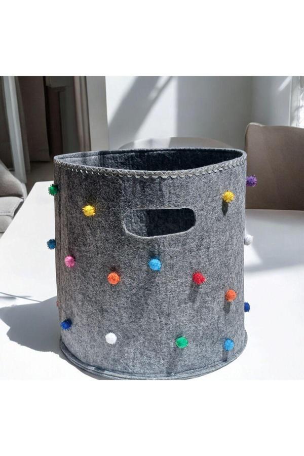 My Balli Store Ponponlu Gri Keçe Orginizer Tatlış Sepet - Image 1