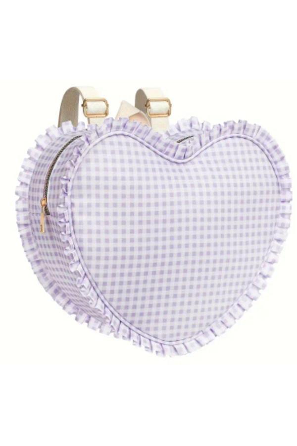 My Balli Store Kalp Şeklinde Firfirli Pötikare Şık Desenli Mor Sırt Çantası - Image 1