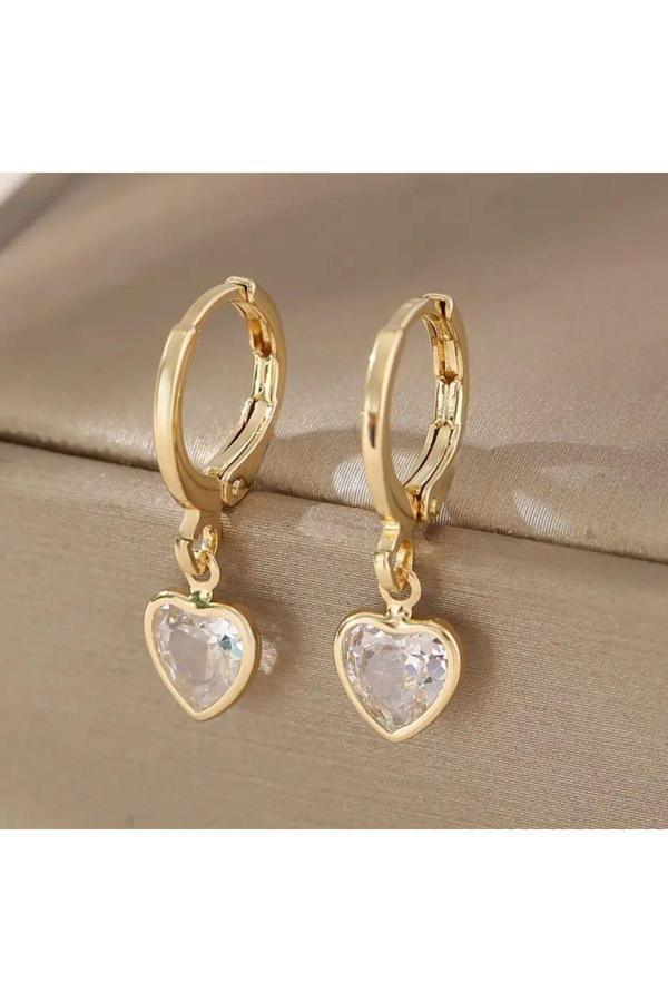 My Balli Store Bakır Halka Kalp Küpe Beyaz - Image 1