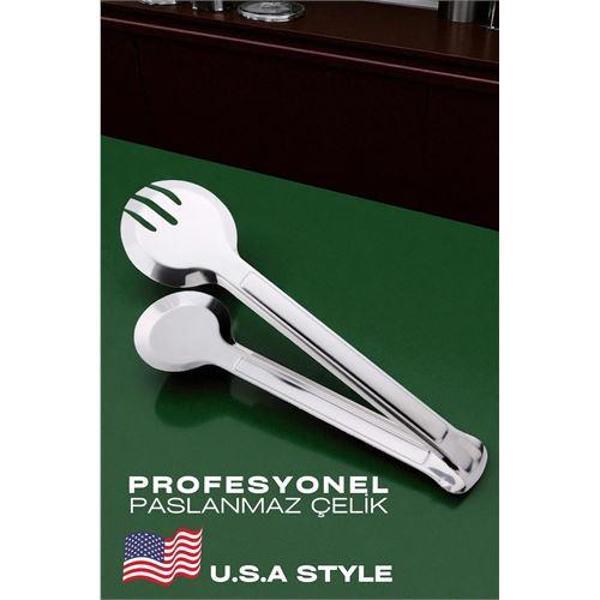 Amerikan Tip Mutfak Maşası 304 Paslanmaz Çelik Makarna Pasta Salata Çok Amaçlı Maşa - Image 1