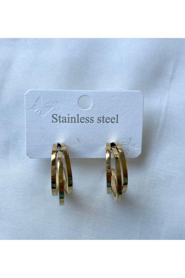 El Yapımı 3'Lü Altın Renkli Çelik Küpe - Image 1