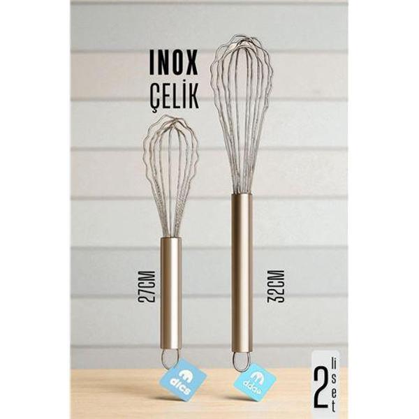 Modacar Inox Çelik Çırpıcı + Uzun Kısa 2 li Çırpıcı Seti - Image 1