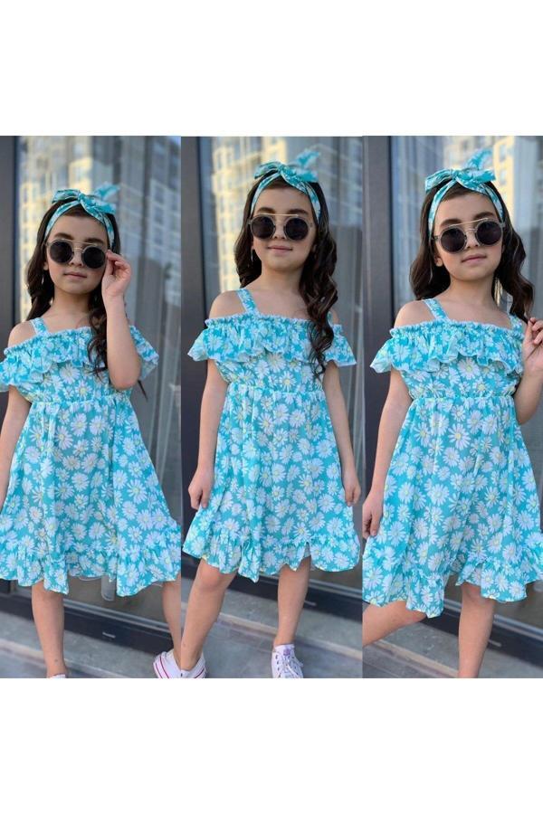 MODAVALS MİNT YEŞİLİ KARDEŞ KOMBİN KIZ ÇOCUK ELBİSE & BANDANA KOMBİN - Image 1