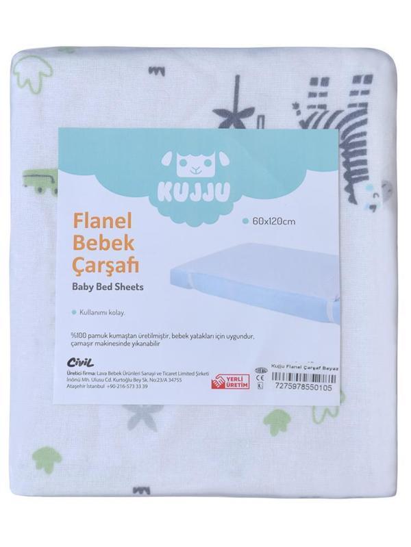 Kujju Flanel Pazen Lastikli Çarşaf 60*120 cm - BeyazStandart - Image 1