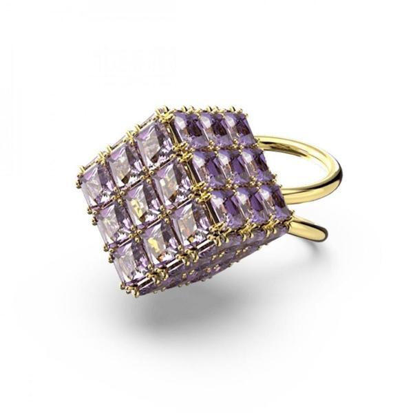5633644 Swarovski Yüzük Curiosa : Coctail Ring Square Purple Gold Tone Plated 58 - Image 1