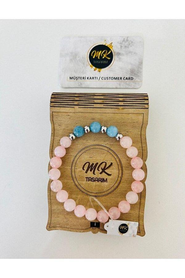 MK TASARIM Gerçek Pembe-mavi Kuvars Taşı Bileklik | Mktasarım Özel Kutusunda | Mktasarım Müşteri Kartlı - Image 1