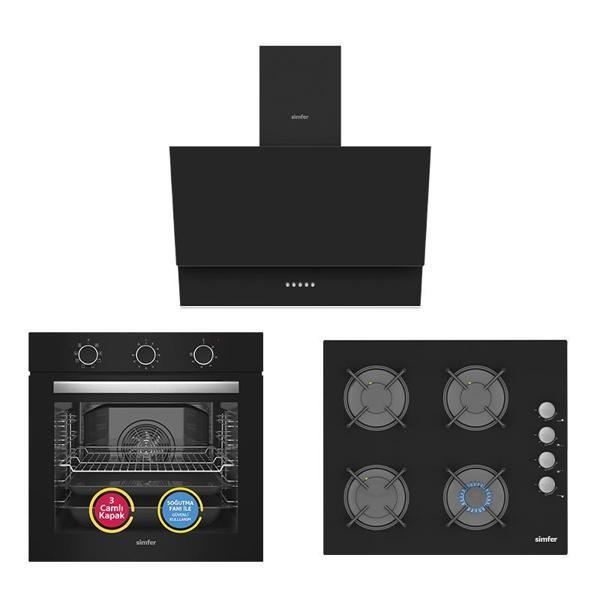 Simfer 9 Fonksiyon QS Mekanik Siyah Büyük Pop-Up 3'lü Ankastre Set(8220 Fırın + 3500 Ocak + 8708 Davlumbaz) - Image 1
