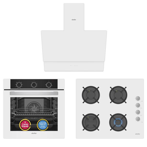 Simfer 9 Fonksiyon QS Mekanik Beyaz Büyük Pop-Up 3'lü Ankastre Set (8221 Fırın + 3507 Ocak + 8704 Davlumbaz) - Image 1