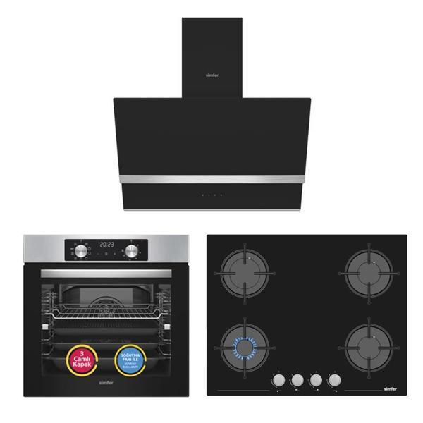 Simfer 10 Fonksiyon Airfry Plus Inox 3'lü Ankastre Set (8210 Fırın + 3653 Ocak + 8738 Davlumbaz) - Image 1