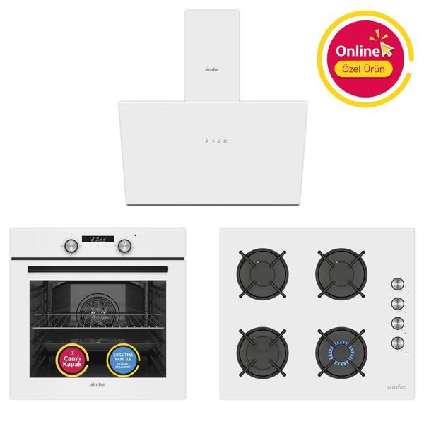 Simfer 4 Fonksiyon Trend Dijital Beyaz Power Turbo 3'lü Ankastre Set (8231 Fırın + 3048 Ocak + 8722 Davlumbaz) - Image 1