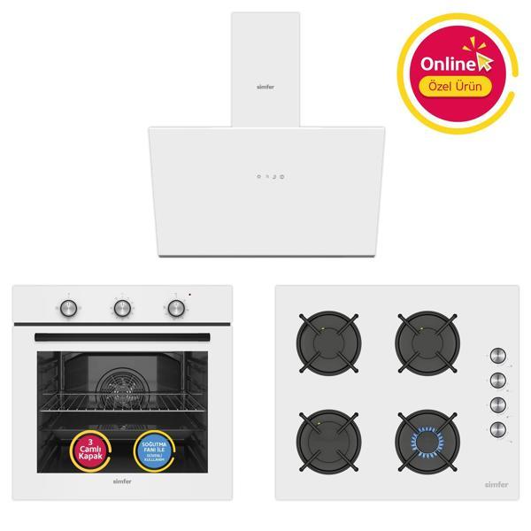 Simfer 4 Fonksiyon Trend Mekanik Beyaz Power Turbo 3'lü Ankastre Set ( 8229 Fırın + 3048 Ocak + 8722 Davlumbaz) - Image 1