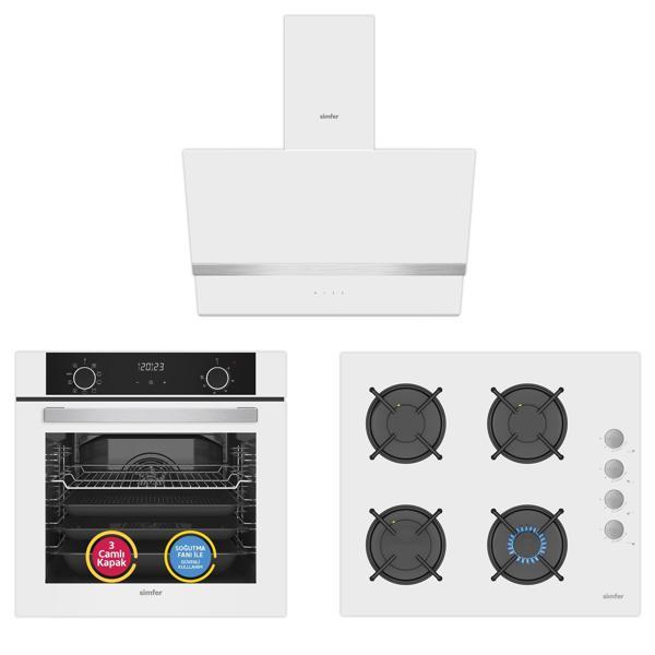 Simfer 10 Fonksiyon Airfry Beyaz 3'lü Ankastre Set (8216 Fırın + 3507 Ocak + 8739 Davlumbaz) - Image 1
