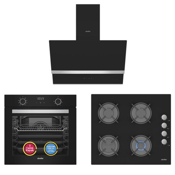 Simfer 10 Fonksiyon Airfry Siyah Dijital 3'lü Ankastre Set (8215 Fırın + 3500 Ocak + 8738 Davlumbaz) - Image 1