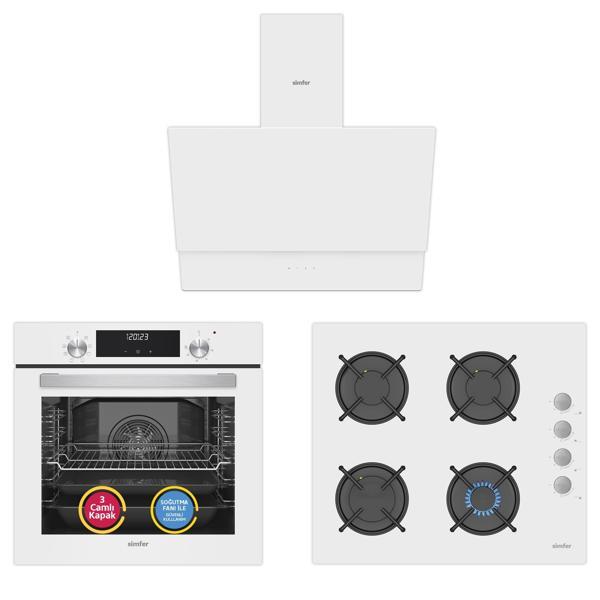 Simfer 9 Fonksiyon QS Dijital Beyaz 3'lü Ankastre Set (8209 Fırın + 3507 Ocak + 8704 Davlumbaz) - Image 1