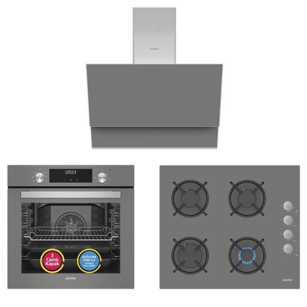 Simfer 9 Fonksiyon QS Dijital Gri 3'lü Ankastre Set (8223 Fırın + 3538 Ocak + 8736 Davlumbaz) - Image 1