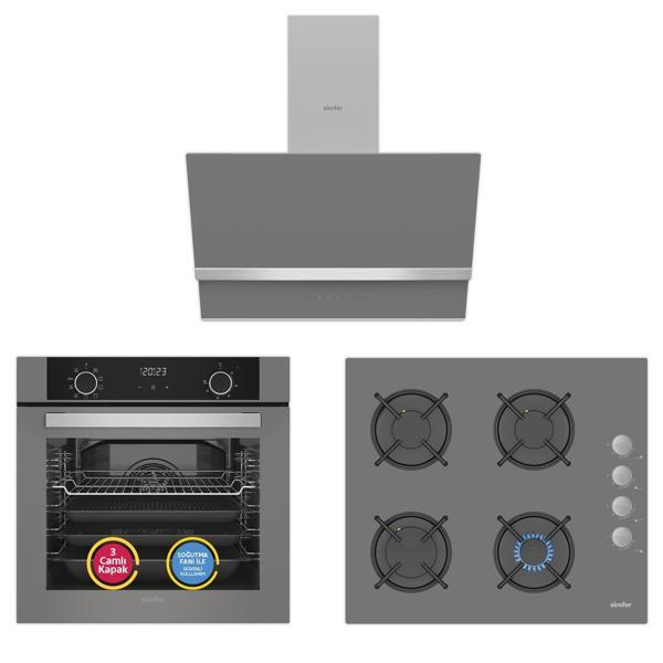 Simfer 10 Fonksiyon Airfry Gri 3'lü Ankastre Set (8217 Fırın + 3538 Ocak + 8740 Davlumbaz) - Image 1