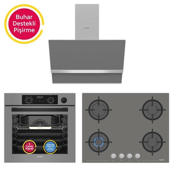 Simfer 11 Fonksiyon Steam Master Gri 3'lü Ankastre Set (8246 Fırın - 3656 Ocak - 8740 Davlumbaz) - Image 1