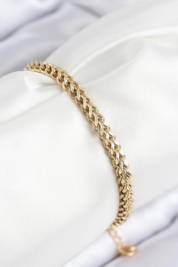 316L Çelik Örgü Zincir Model Gold Renk Kadın Bileklik 7839 - Image 1