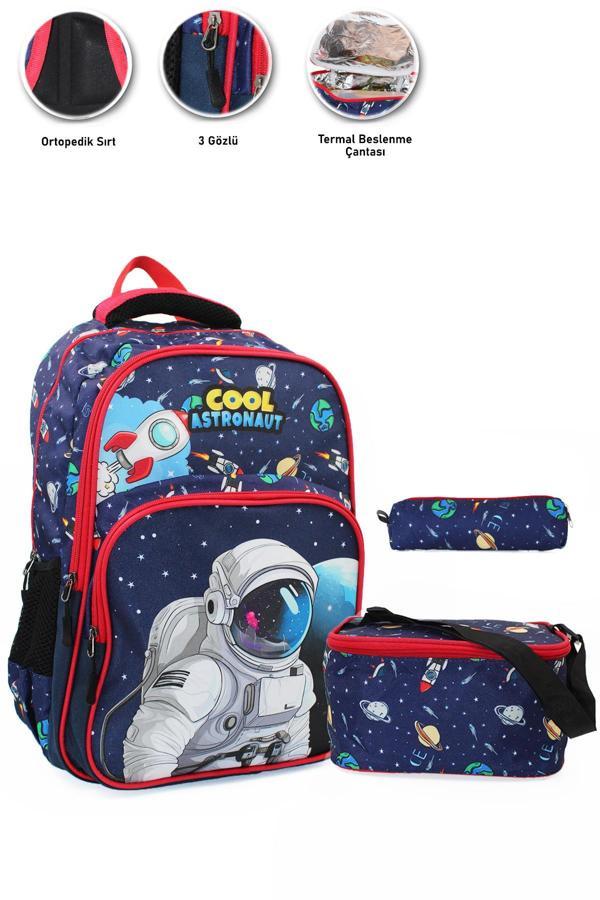 Çizgi Cool Astronot Okul Çantası + Termal Beslenme +Kalemlik Uzay Çanta İlkokul Çantası Sırt Çantası - Image 1