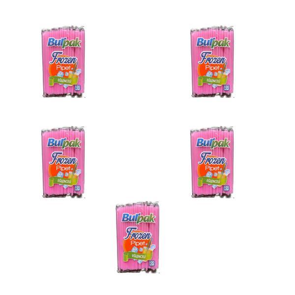 Burpak Frozen Kalın Kokteyl Buzlu İçecek Pipet - Düz - Pembe - 22 Cm. - 8 mm. -100 Adetlik 5 Paket - Image 1
