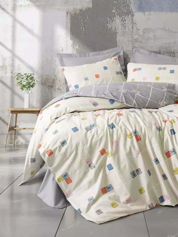 Cotton Box Minimal Çift Kişilik Lastikli Çarşaflı Nevresim Takımı Evo Gri - Image 1