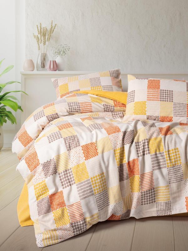Cotton Box Flanel Tek Kişilik Nevresim Takımı Palm Hardal - Image 1