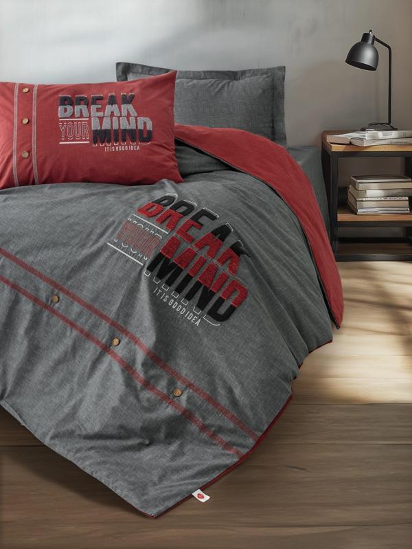 Cotton Box Mood Nakışlı Ranforce Tek Kişilik Nevresim Takımı Fracto Bordo - Image 1