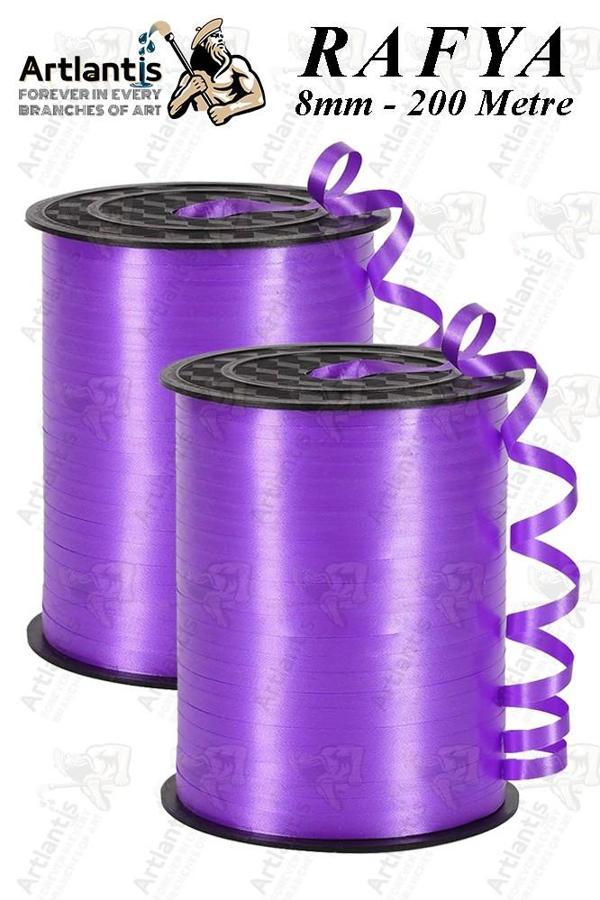 Mor Rafya Şerit Kurdela 2 Adet 8mm 200 Metre Rabant Rafya Renkli Hediye Paketleme İpi Kurdela Balon Bağlama Ponpon - Image 1