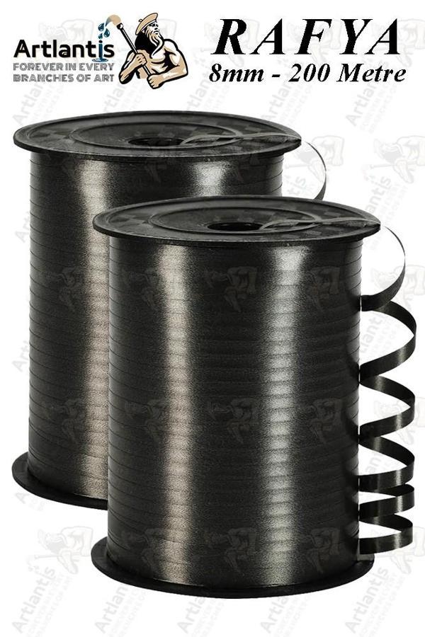 Siyah Rafya Şerit Kurdela 2 Adet 8mm 200 Metre Rabant Rafya Renkli Hediye Paketleme İpi Kurdela Balon Bağlama Ponpon - Image 1