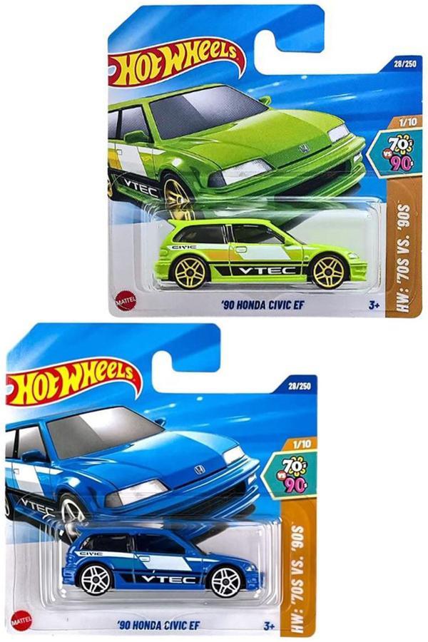 2 Araç Hot Wheels '90 Honda Civic EF Set - Mavi & Yeşil (1/64) - Image 1
