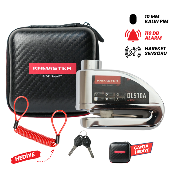 KNMASTER DL506A 6mm Alarmlı Disk Kilidi | Hatırlatma Kablosu ve Taşıma Çantası Hediye | Silver - Image 1