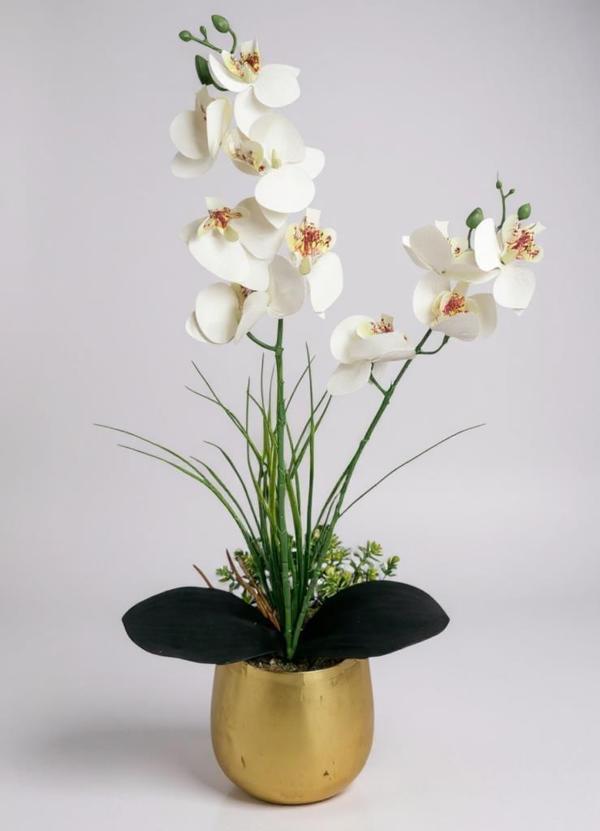 Yapay Çiçek Beyaz Islak Orkide Gold Metal Saksıda Saksıda Orkide 50cm - Image 1