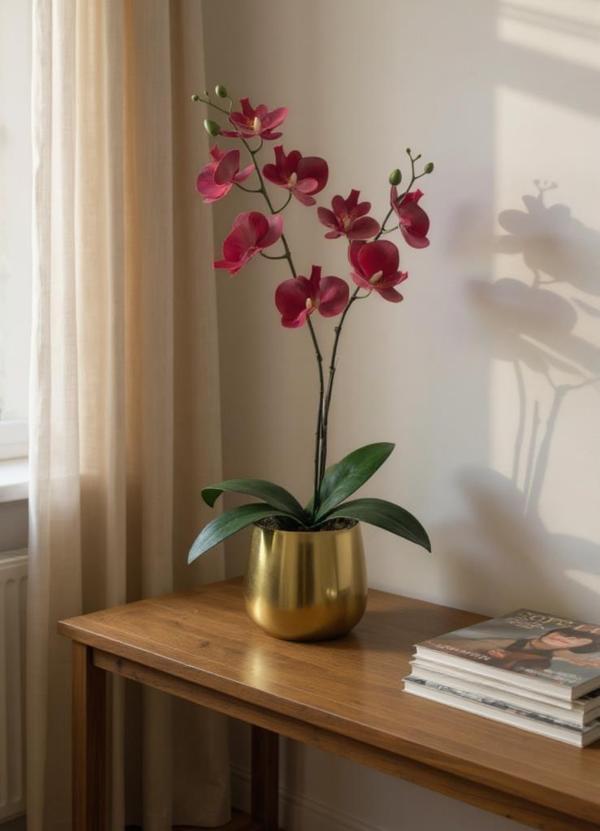 Yapay Çiçek Islak Orkide Gold Metal Saksıda Saksıda Orkide 50cm - Image 1