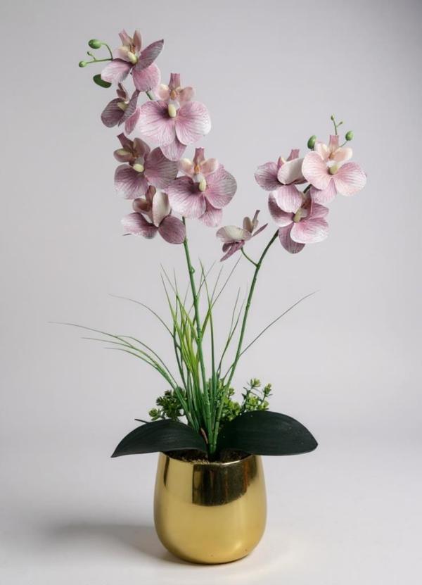 Yapay Çiçek Pudra Pembe Islak Orkide Gold Metal Saksıda Saksıda Orkide 50cm - Image 1