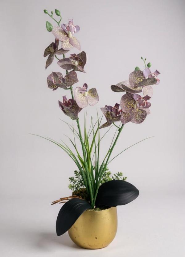 Yapay Çiçek Mor Islak Orkide Gold Metal Saksıda Saksıda Orkide 50cm - Image 1
