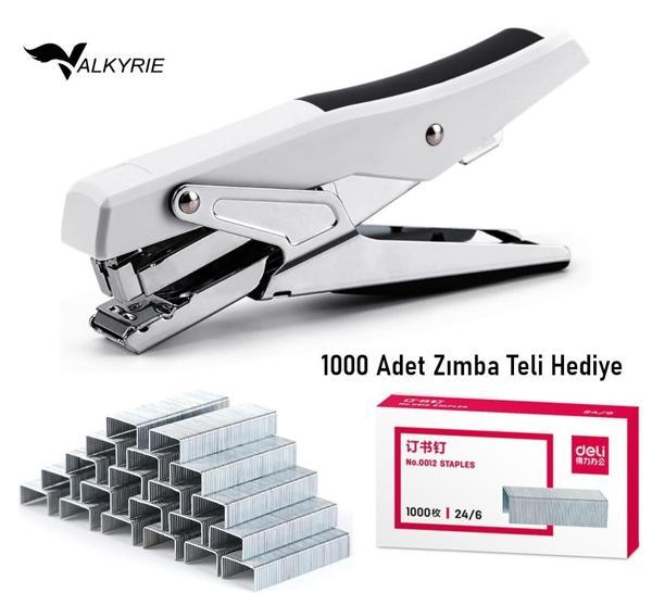 Valkyrie Profesyonel Metal Zımba Tabancası 60 Sayfa Kapasite 1000 Zımba Teli HEDİYE Ofis ve Ev Dayanıklı Beyaz - Image 1