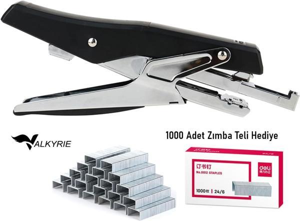 Valkyrie Profesyonel Metal Zımba Tabancası 60 Sayfa Kapasite 1000 Zımba Teli HEDİYE Ofis ve Ev Dayanıklı Siyah - Image 1